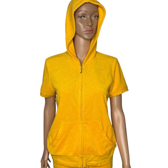 Vintage Y2K Juicy Couture sequin french terry hoodie track pant set L yellow - Picture 5 of 16
